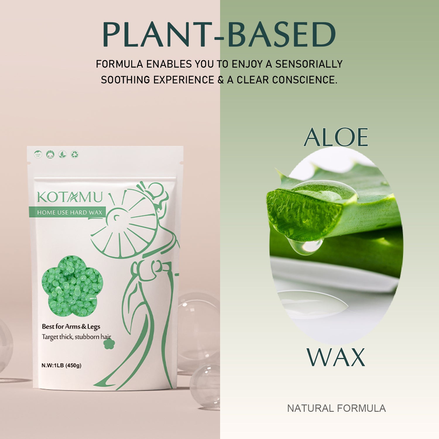 KOTAMU Hair Removal Aloe Vera Hard Wax Beads 1 lb