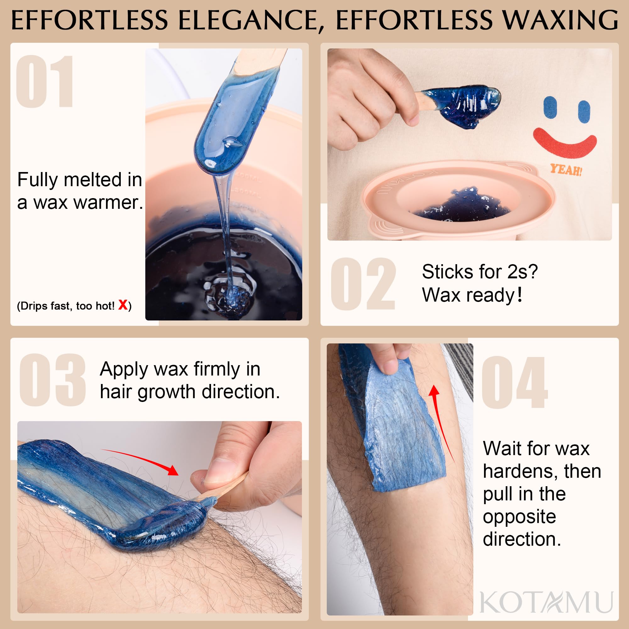 KOTAMU Waxing Kit for Women & Men, Wax Warmer for Hair Removal, Digital Wax Kit with Silicone Pot，Ideal for Face Eyebrow Arm Legs Armpit &Sensitive Skin, Lucum Waxing Machine for Home Salon Use