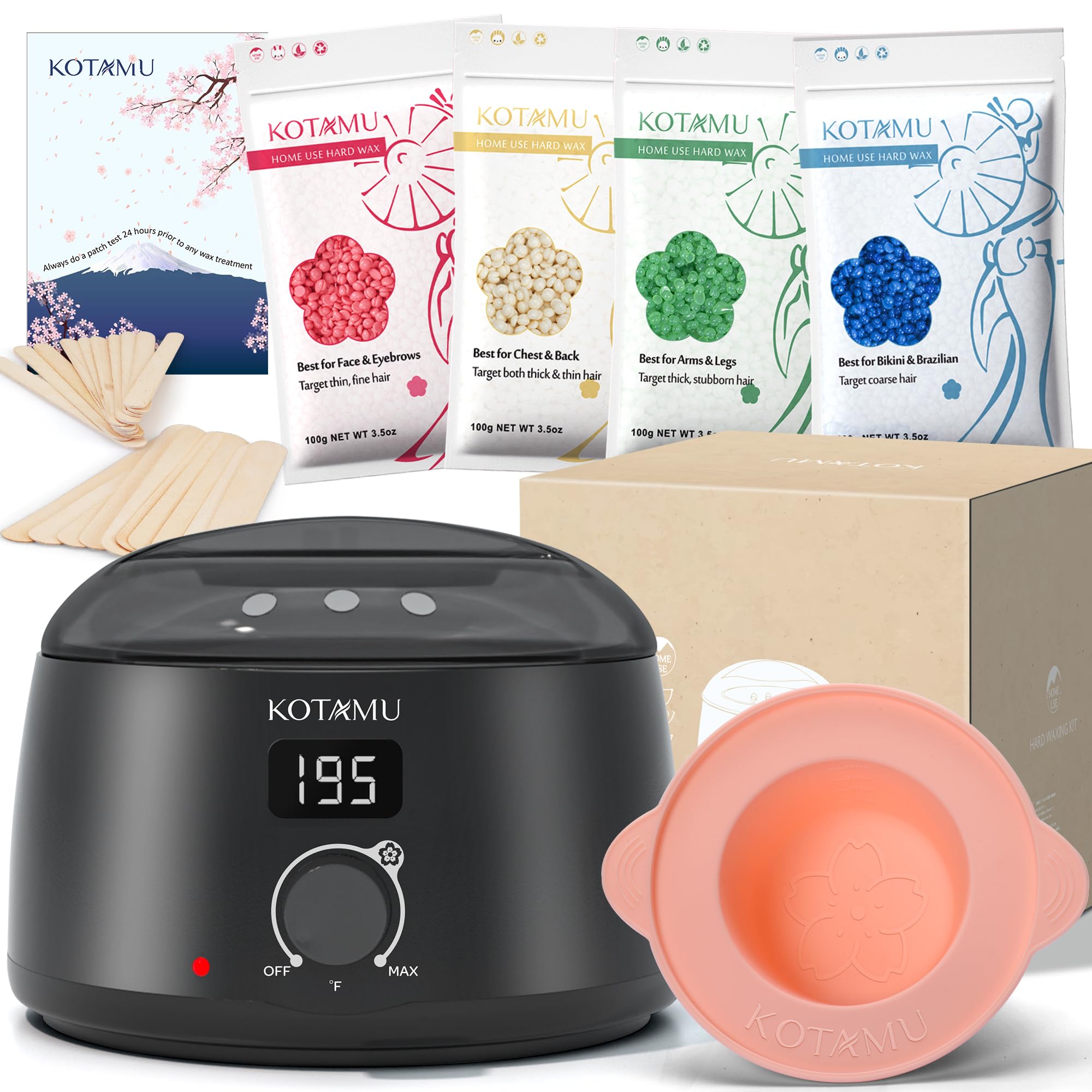 KOTAMU Waxing Kit Black Digital Wax Kit for Women Men Sensitive Skin Hard Waxing Pot for Eyebrow Face Leg Underarm Coarse Soft Hair Removal Professional Wax Warmer with 25 Accessories for Home Salon