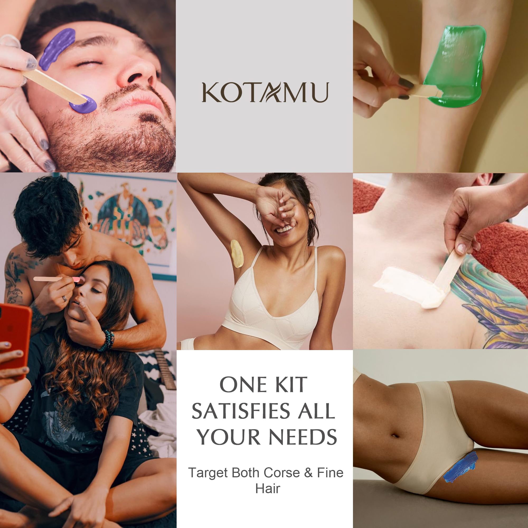 KOTAMU Waxing Kit for Women & Men, Wax Warmer for Hair Removal, Digital Wax Kit with Silicone Pot，Ideal for Face Eyebrow Arm Legs Armpit &Sensitive Skin, Wavi Waxing Machine for Home Salon Use